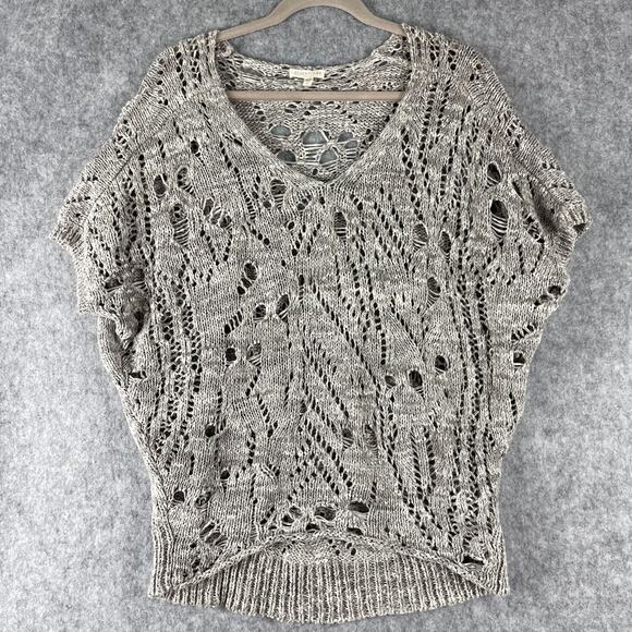 Eileen Fisher Open Knit Sweater Womens PL Gray Short Sleeve Crochet Lagenlook - Picture 1 of 13